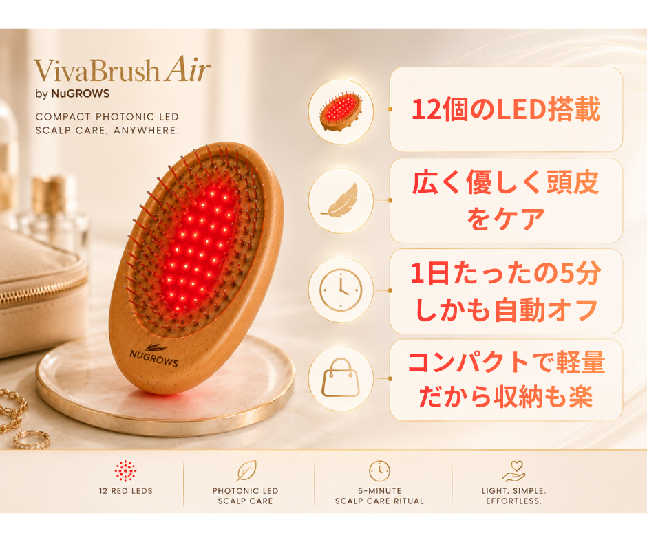 はじめての光美容。1日5分、髪を梳かすだけで始めるスマート頭皮ケア Viva Brush Air(BRUSH12LED)